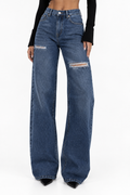 Jeans Rasgados Com Perna Reta