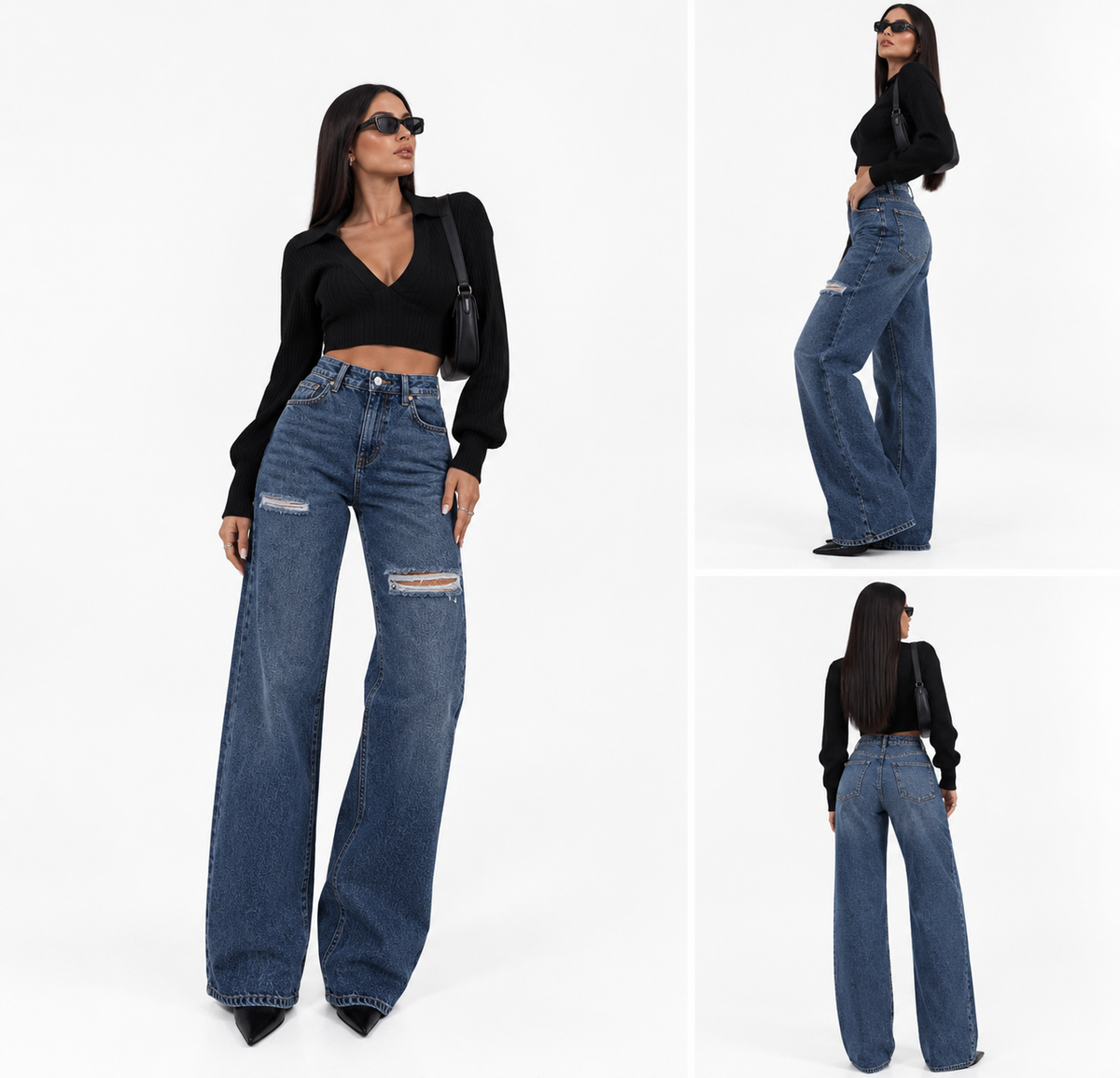 Jeans Rasgados Com Perna Reta